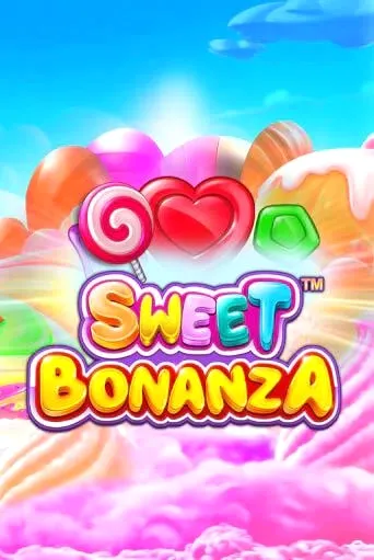 Logo Sweet Bonanza avec bonbons et sucettes sur fond coloré