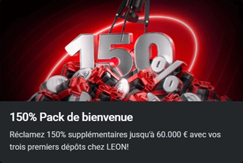 LEON Casino bonus de bienvenue 150% jusqu'à 60.000€