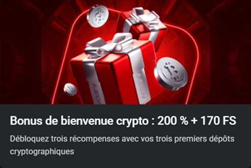 Bonus de bienvenue crypto : 200% + 170 FS avec dépôts cryptographiques