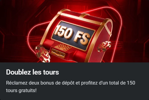 Machine à sous rouge avec 150 FS et jetons, offre de tours gratuits